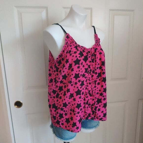 Justify star print ruffle trim button front cami sz L - Picture 3 of 6
